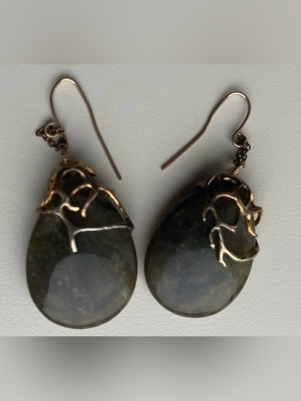 Vintage labradorite stone crystal drop earrings with gold accent